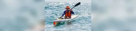 Fenn Bluefin surfski, studio side profile