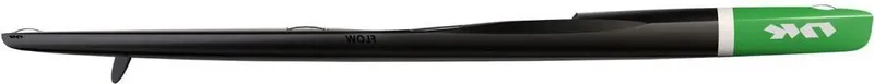 Nordic Kayaks Flow — studio side profile, naked carbon / green nose