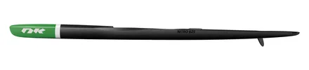 Nordic Kayaks Nitro 625 surfski, studio side profile, naked carbonx / green nose