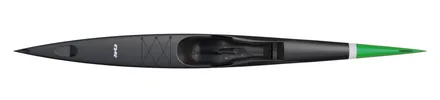 Nordic Kayaks Squall 580 surfski, studio side profile, stealth black / green nose