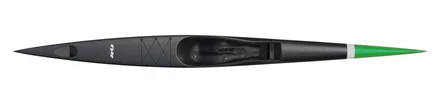 Nordic Kayaks Storm 570 surfski, studio side profile, stealth black / green nose