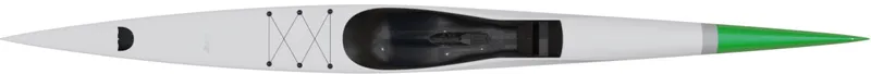 Nordic Kayaks Storm 570 — studio side profile, ice white / green nose