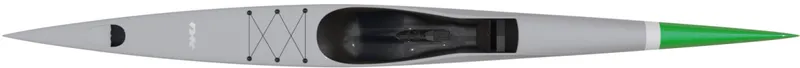 Nordic Kayaks Storm 570 — studio side profile, matte grey / green nose