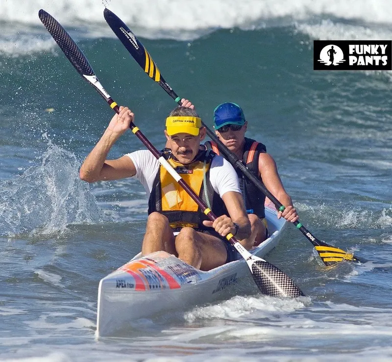 Point Apex 2, crew in surf, bow-on